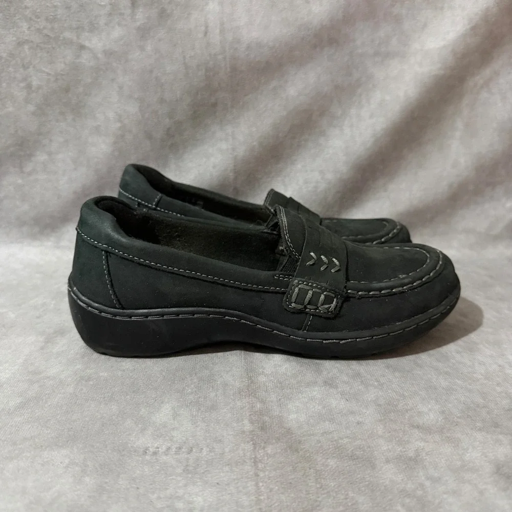 Clarks Collection Loafers Womens 5 Black Good Nubuck Leather Slip On Comfort